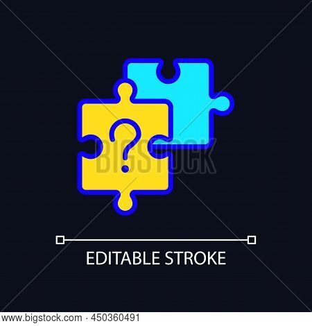 Unsolved Puzzle Rgb Color Icon For Dark Theme. Jigsaw Pieces And Question Mark. Difficult Task. Conn