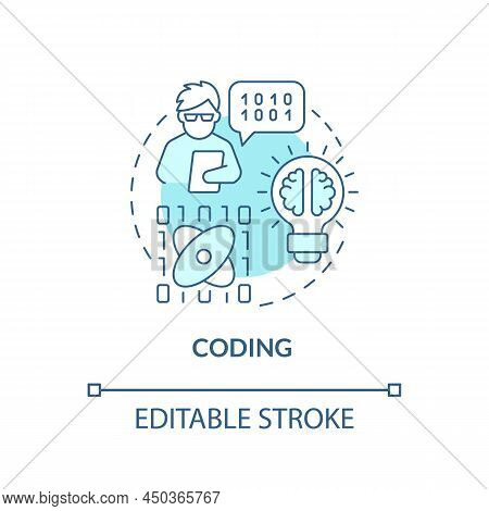 Coding Turquoise Concept Icon. Computer Programming Language. Major Digital Skills Abstract Idea Thi