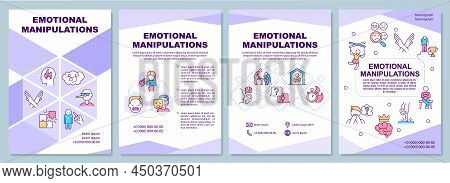 Emotional Manipulations Purple Brochure Template. Abusive Behavior. Leaflet Design With Linear Icons