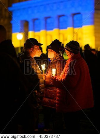 Vienna, Austria - February 27, 2022: People Demonstrating Against War In Ukraine On Heldenplatz, Nig