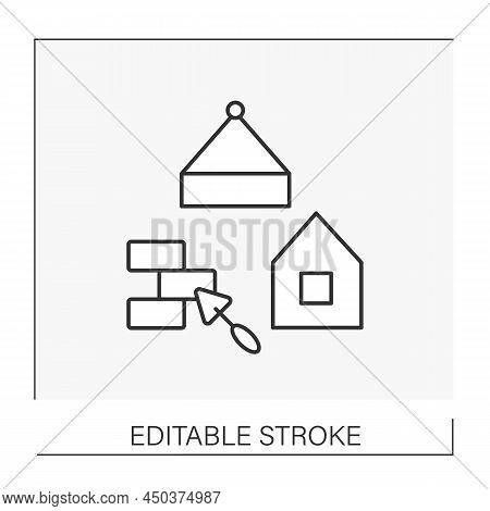 Construction Industry Line Icon. Build Or Repair Houses.construction Workers. Professions Concept. I