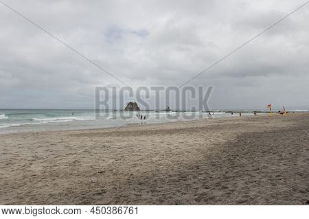 The View Of Mangawhai Heads Beach In A Cloudy Day, New Zealand.