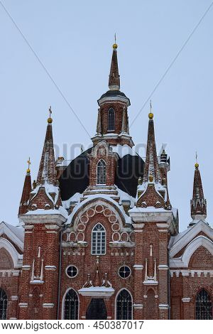 Snow On The Roofs Of The Church Of The Icon Of The Mother Of God Sign. The Village Of Veshalovka. Li