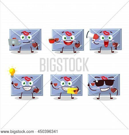 Blue Love Envelope Cartoon Character With Various Types Of Business Emoticons