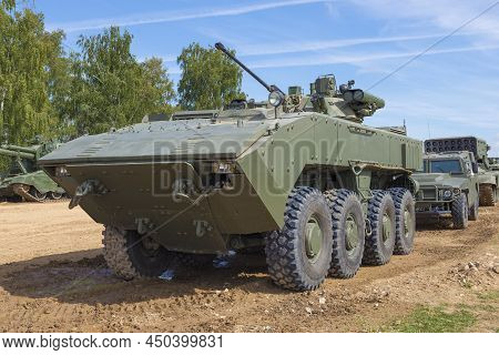 Moscow Region, Russia - August 25, 2020: Infantry Fighting Vehicle K-17 Boomerang In A Convoy Of Rus