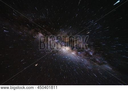 Amazing Night Scenery With Beautiful Milky Way On The Sky With Camping Tent In The Foreground At Sen