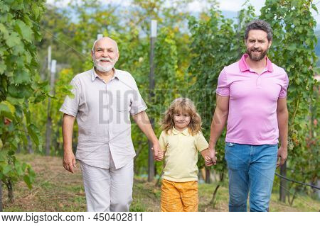 Male Generation Family Walking Together With Three Different Generations Ages Grandfather Father And