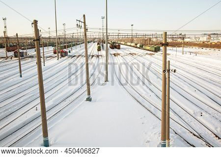 Railway Station For Freight Trains. Russia, Tyumen. Winter