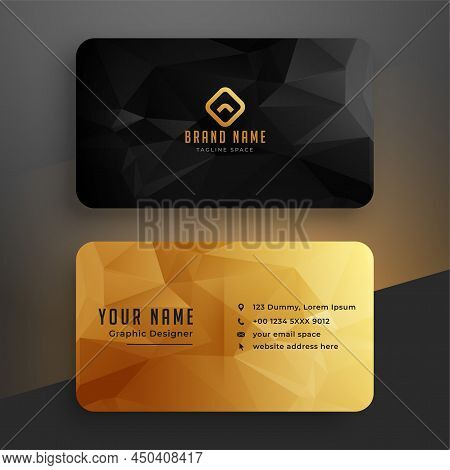 Low Poly Golden And Black Business Card Template