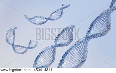 3d Render Helix Complementary Strand Of Dna Of Rna. Sequences Genetic Code Or Genome. Gene Expressio