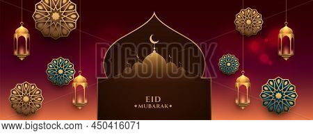 Traditional Ed Festival Banner With Islamic Decoration