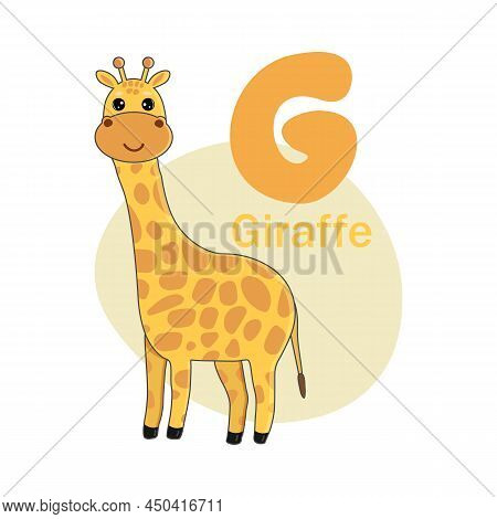 Animals Alphabet. Cute Girafe Isolated On White Background. Vector Illustration For Teaching Childre