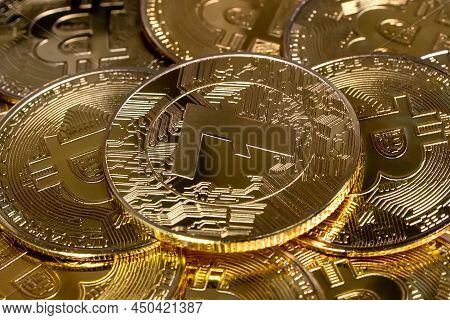 Litecoin Ltc Coin On Bitcoins Background, Cryptocurrency Investing Concept
