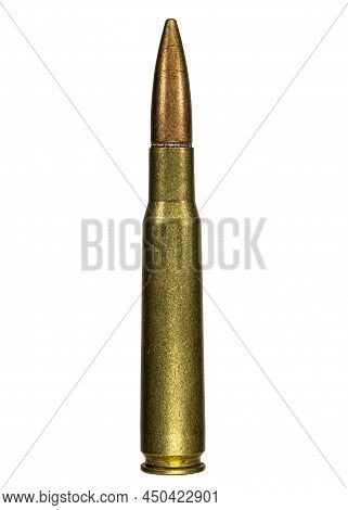 50 Bmg Round Standing Solo Against White Background