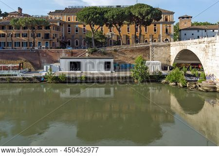 Rome, Italy - June 22, 2017: Amazing View Of Tiber River And Pons Cestius In City Of Rome, Italy