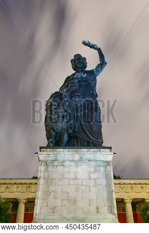 Munich, Germany - Jul 19, 2021: Bavaria Statue And Ruhmeshalle (hall Of Fame) In Munich, Germany, Th