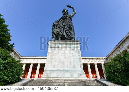 Munich, Germany - Jul 20, 2021: Bavaria Statue And Ruhmeshalle (hall Of Fame) In Munich, Germany, Th