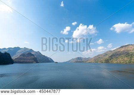 Nature View Of Wachiralongkorn Dam The View On The Dam Ridge And Beautiful Mountains,landmark Of Tou