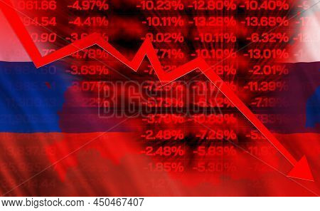 Russia Flags War Crisis And Conflict.russias Stock Market International Situation Theme Severely Aff