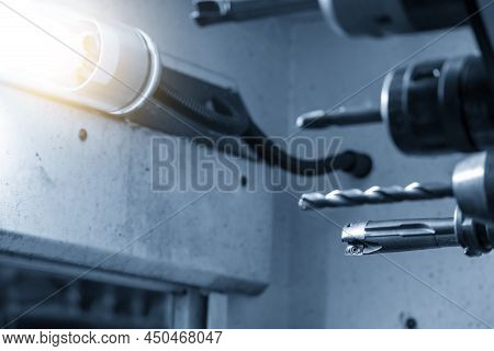 The Indexable Tool In The Tooling Magazine Of Machining Center. The Automatic Toll Change ,atc Opera