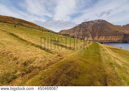 Steep Coast Of The Island Of Bordoy. Volcanic Archipelago In The Atlantic Ocean, Muli, Faroe Islands