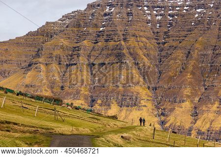 Mountain Landscape On The Island Of Bordoy. Cloudy Spring Day. Muli, Faroe Islands.