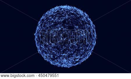Sci-fi Blue Sphere With Particles And Lines. Concept Network Connection. Frame Sphere. Abstract Tech