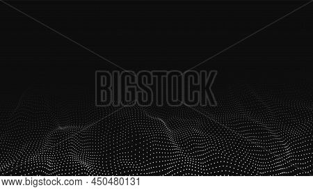Digital Technology Black Wave. Dark Cyberspace With Motion Dots. Futuristic Digital Background Artif