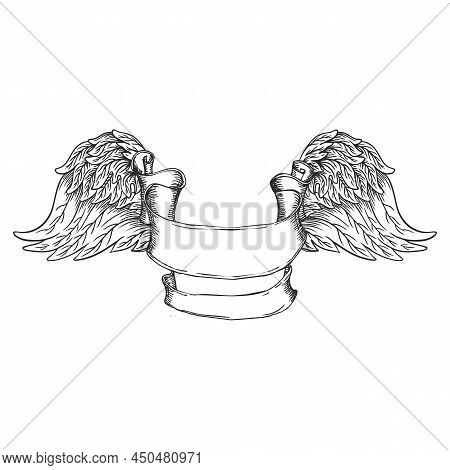Vintage Banner Element With Angel Wings, Vector Illustration.
