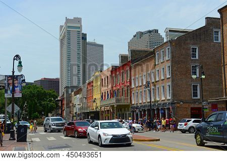 New Orleans - May. 28, 2017: Historic Commercial Buildings On Decatur Street At St Louis Street In F