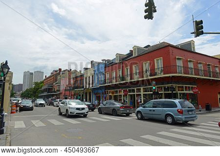 New Orleans - May. 29, 2017: Historic Commercial Buildings On Decatur Street At Dumaine Street In Fr