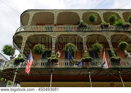 New Orleans Style Ironwork Balcony On A Historic Building On 938 Royal Street At St Philip Street In