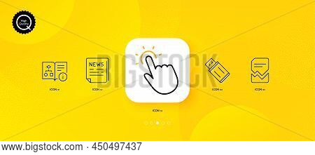 Touchpoint, Usb Flash And Corrupted File Minimal Line Icons. Yellow Abstract Background. Fake News, 