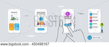 Set Of Time Management, Calendar And Buying Currency Line Icons. Phone Ui Interface. Include Sick Ma