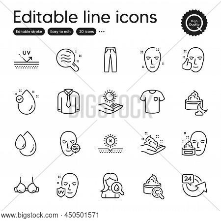 Set Of Beauty Outline Icons. Contains Icons As Pants, No Sun And Healthy Face Elements. Collagen Ski