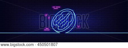 Neon Light Glow Effect. Pecan Nut Line Icon. Tasty Nuts Sign. Vegan Food Symbol. 3d Line Neon Glow I