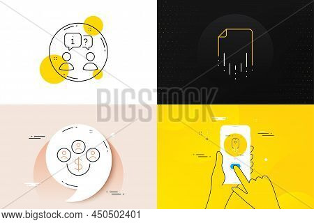 Minimal Set Of Buying Currency, Interview And Scroll Down Line Icons. Phone Screen, Quote Banners. R