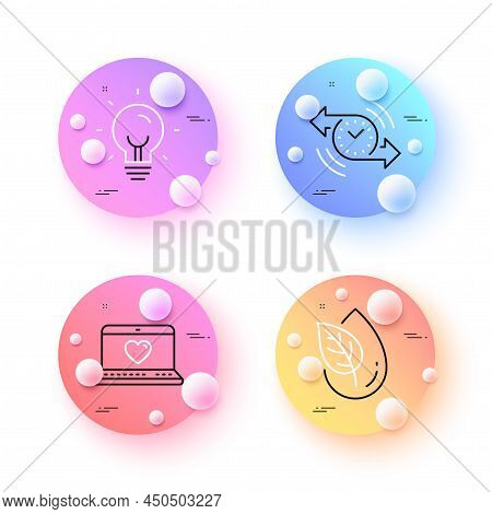 Organic Product, Timer And Web Love Minimal Line Icons. 3d Spheres Or Balls Buttons. Energy Icons. F