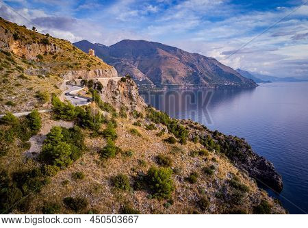 The Mountains And Beautiful Landscape At Sapri Italy In The Region Of Salerno - Aerial View - Travel