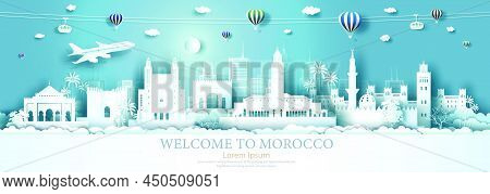 Travel Africa Landmarks Of Morocco With Airplane And Balloons,tour Morocco In Marrakech, Koutoubia W