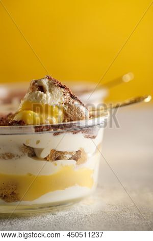 Tiramisu. Dessert With Cream For Breakfast. High Quality Photo