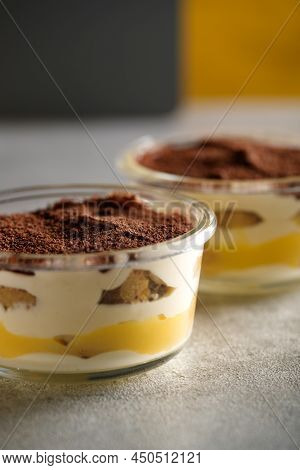 Tiramisu. Dessert With Cream For Breakfast. High Quality Photo