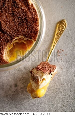 Tiramisu. Dessert With Cream For Breakfast. High Quality Photo