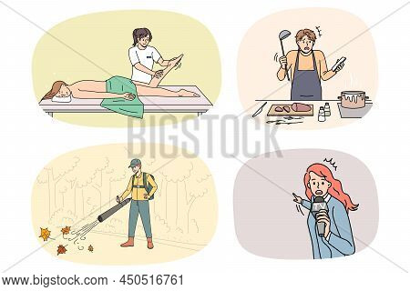 Set Of Diverse People Occupations And Professions. Collection Of Men And Women Working As Chef, Mass