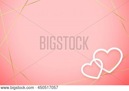 Cute Valentines Day Card With Hearts And Golden Lines
