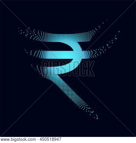 Digital Rupee Symbol Made With Particles Vector Illustration