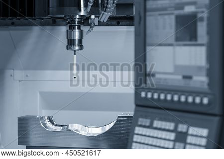 The Cmm Probe Measuring The Footwear Mold Part On The Cnc Milling Machine. The Quality Control Of Au