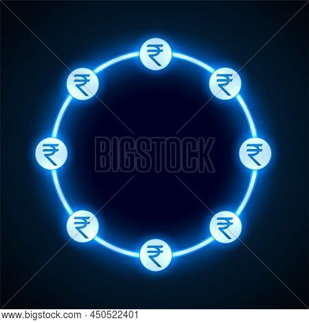 Glowing Neon Digital Rupee Money Concept Frame