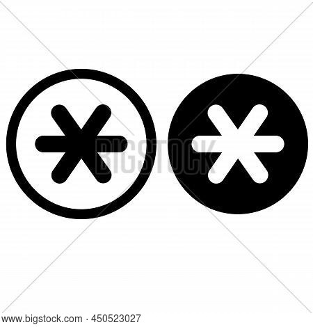 Asterisk Footnote In Circle. Asterisk Icon On White Background. Star Note Sign. Flat Style.