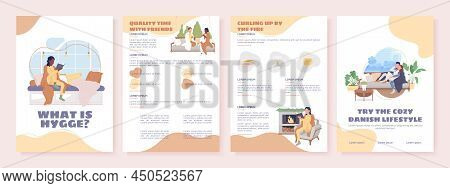 What Is Hygge Flat Vector Brochure Template. Booklet, Leaflet Printable Flat Color Designs. Simple M